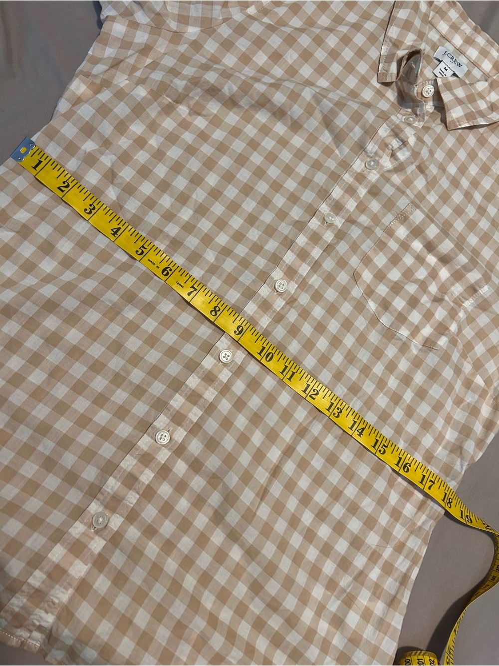 J. Crew Gingham Flannel Button Up Size M Tan & White 100% Cotton Casual - Picture 12 of 13